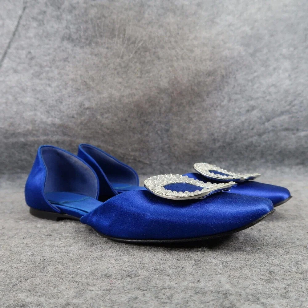 Roger Vivier Shoes Womens 36 Chips Satin Strass d'Orsay Flat Cobalt Silk Crystal